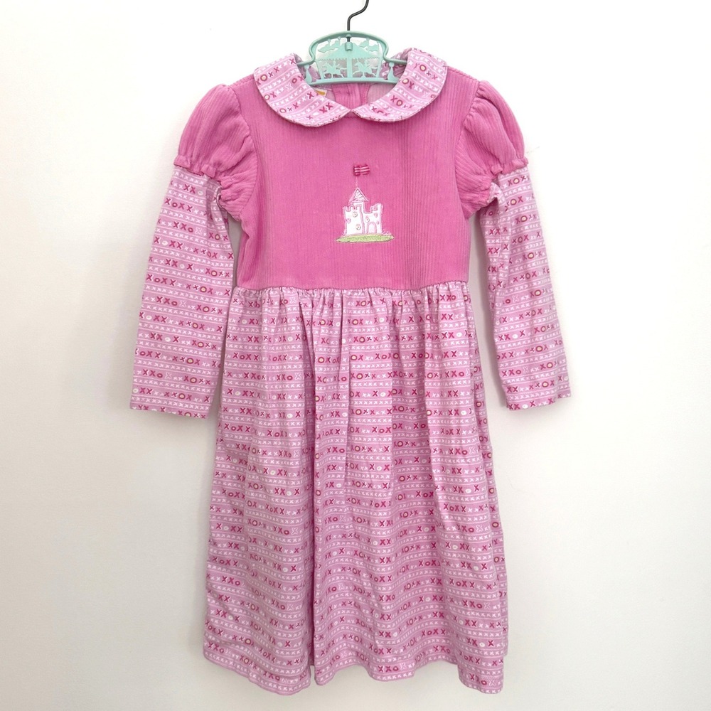 Sweet Potatoes Girls Pink Corduroy Castle Applique Dress XOXO Print Size‎ 5